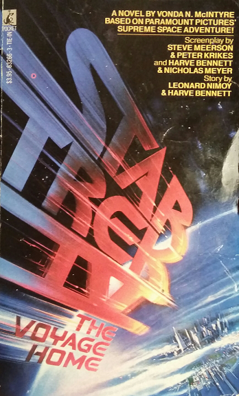 TOS film novelization. The Enterprise crew time-travels to the 1980s to find humpback whales, which are extinct in their own time, in order to establish contact with an incoming probe that seeks to destroy Earth. Reviewed June 1, 2018. Average. Star Trek IV: The Voyage Home (TOS)