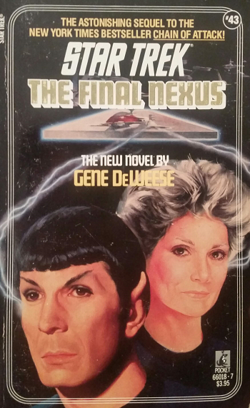 TOS #43. As the universe-hopping gates from Chain of Attack begin to break down, Spock must figure out how to communicate with an entity from another universe that is leaking through the gates and paralyzing entire starship crews with terror. Reviewed October 12, 2018. Bad.