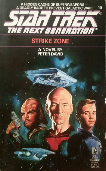 TNG #5. An alien race bullied by the Klingons gets their revenge using a mysterious weapons stash found on a backwater planet, and the Enterprise is enlisted to mediate. Meanwhile, Wesley runs himself ragged trying to find a cure for a friend’s terminal illness. Reviewed November 2, 2018. Average.
