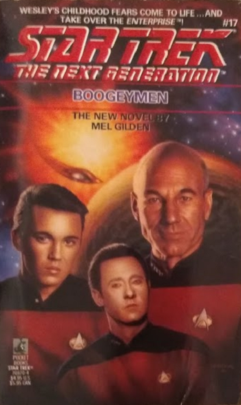 TNG #17. Formidable aliens created by Wesley Crusher for tactical practice on the holodeck combine with a virus planted by an exologist desperate to disappear into anonymity to create a surreal nightmare for the Enterprise crew. Reviewed May 17, 2019. Average. Boogeymen (TNG #17)