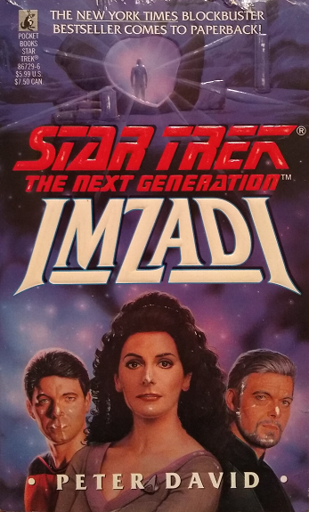 TNG, unnumbered. Languishing in a backwater starbase 40 years after Deanna’s death, Admiral Riker becomes convinced that her death was not part of the natural order of events and seeks to use the Guardian of Forever to avert it. Reviewed September 20, 2019. Excellent. Imzadi (TNG)