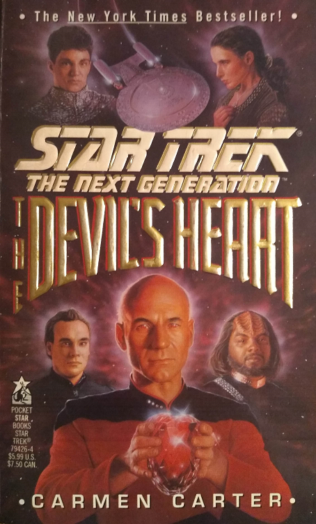 TNG, unnumbered. The discovery of a mythical artifact of the Iconian civilization makes waves throughout the galaxy, and when Picard comes into possession of it, it changes his behavior and begins to attract greedy pursuers to the Enterprise. Reviewed December 13, 2019. Average. The Devil's Heart (TNG)