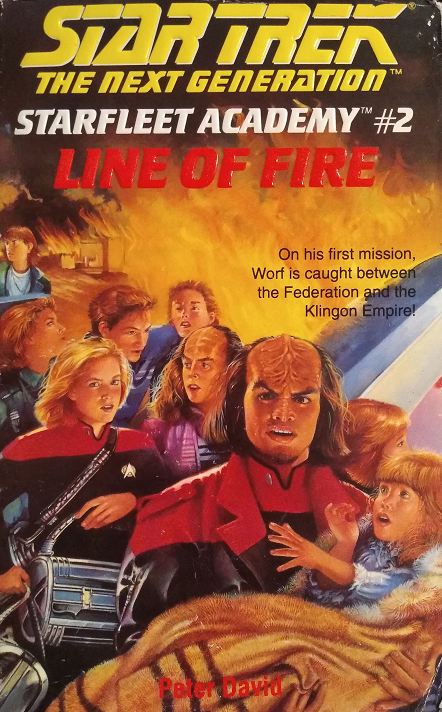 TNG YA #2. Worf and his study group are chosen to help solve civil disputes on a joint Federation/Klingon colony, but end up defending it against an unknown attacker whose methods seem designed to exacerbate the discord between the colonists. Reviewed February 28, 2020. Average. Line of Fire (TNG, Starfleet Academy #2)