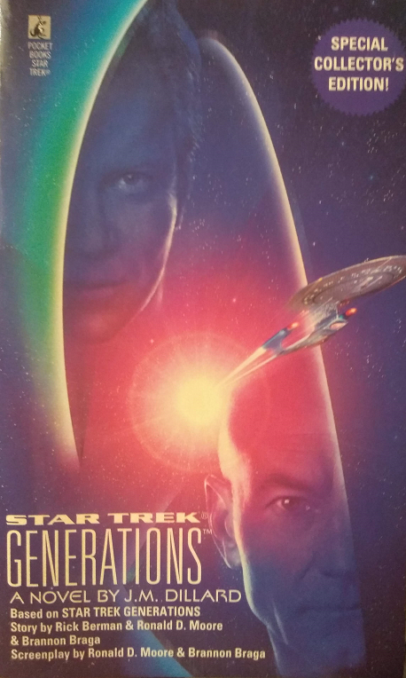 TNG film novelization. Picard must stop an El-Aurian scientist from destroying stars to divert the route of an energy ribbon called the Nexus, which will take those in its path to a joyous wish-fulfillment paradise outside of time. Reviewed September 11, 2020. Average. Star Trek Generations (TNG film novelization)
