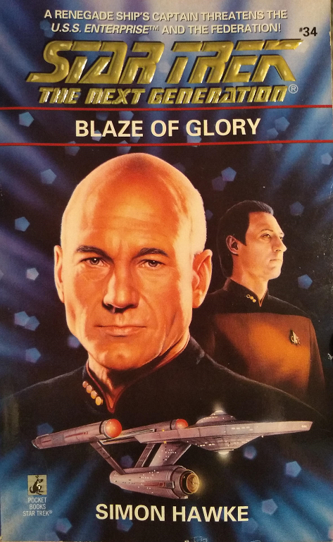 TNG #34. While Captain Picard tries to gain support for deposing an overlord who is selling his people out to the Romulans, Riker and Geordi go undercover and fall into the clutches of a flamboyant Errol Flynn-esque space pirate. Reviewed October 30, 2020. Terrible. Blaze of Glory (TNG #34)