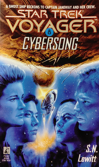 VOY #8. The Voyager crew find themselves having trouble escaping a tachyon field they had no intention of exploring and must work out the mystery of the malevolent entity that wants to keep them there if they want to have any hope of escaping. Reviewed August 6, 2021. Terrible. Cybersong (VOY #8)