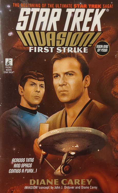 TOS #79, Invasion 1 of 4. A high-ranking Klingon general enlists Kirk’s aid in dealing with beings who emerge from a fissure in space and announce their intention to reclaim the Alpha Quadrant from the “conquerors” who drove them out 5000 years prior. Reviewed August 13, 2021. Good. First Strike (TOS #79, Invasion! 1/4)