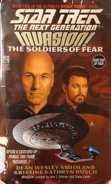 TNG #41, Invasion 2 of 4. Eighty years after their first return to the Alpha Quadrant, the Furies return as promised, with more ships and a weapon to project psychological torments directly into people’s minds. Reviewed August 20, 2021. Bad. The Soldiers of Fear (TNG #41, Invasion 2/4)
