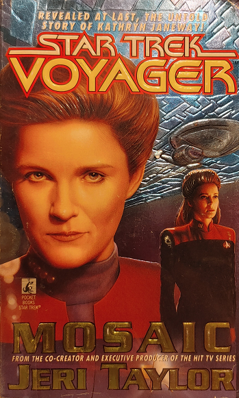 VOY, unnumbered. While Voyager hides out in a nebula licking its wounds after a Kazon ambush that leaves half the crew stranded on a mysterious planet, Captain Janeway reflects on the childhood experiences that made her who she is today. Reviewed December 21, 2021. Good. Mosaic (VOY)